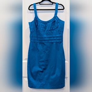 Calvin Klein Pleated Tuck Bodice Sheath Dress Teal Blue Cocktail Size 12